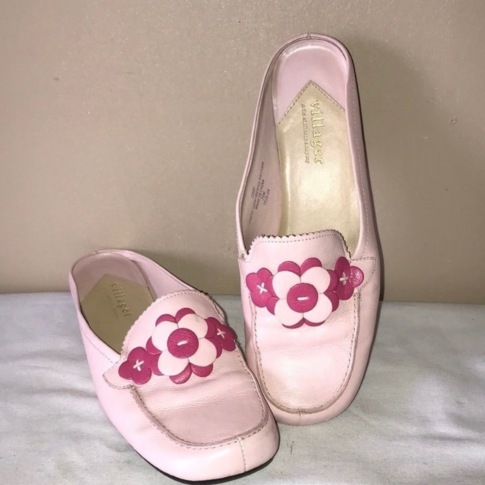 Vintage 90s Liz Claiborne leather flower mules size 7.5